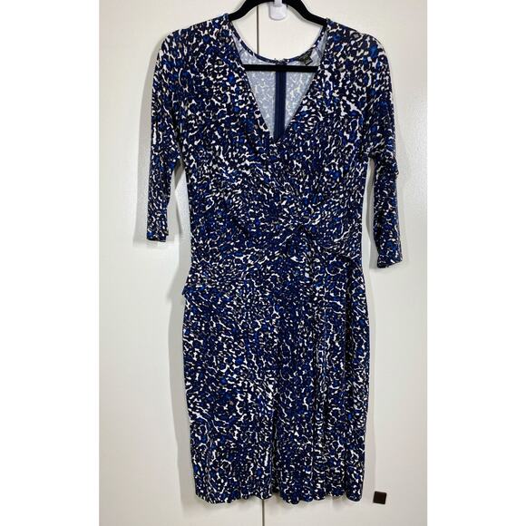 Ann Taylor Animal Print V-Neck Faux Wrap Jersey Dress Size Medium Petite - Picture 7 of 8